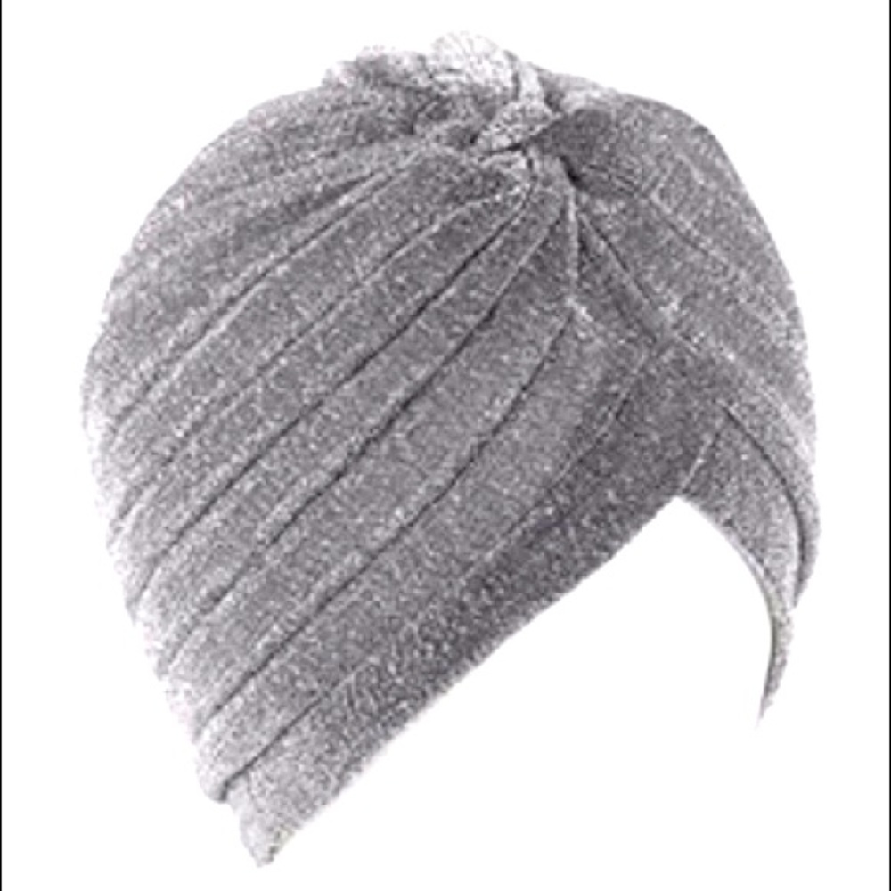 Sparkle Silver Turban Head Wrap No Tie Hat NEW - Picture 1 of 2